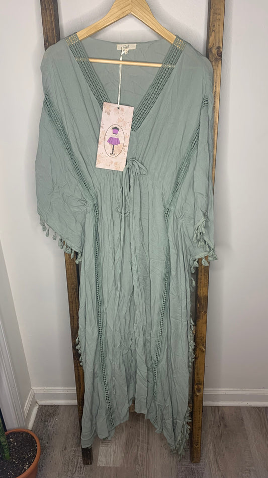 Easel Dusty Green Boho Maxi Dress S