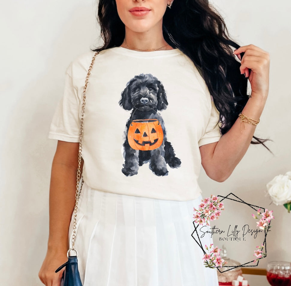 Black Golden-doodle Halloween Bucket Comfort Colors T-Shirt