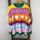 Colorful Heart Knit Sweater Cozy Valentine’s Day Pullover