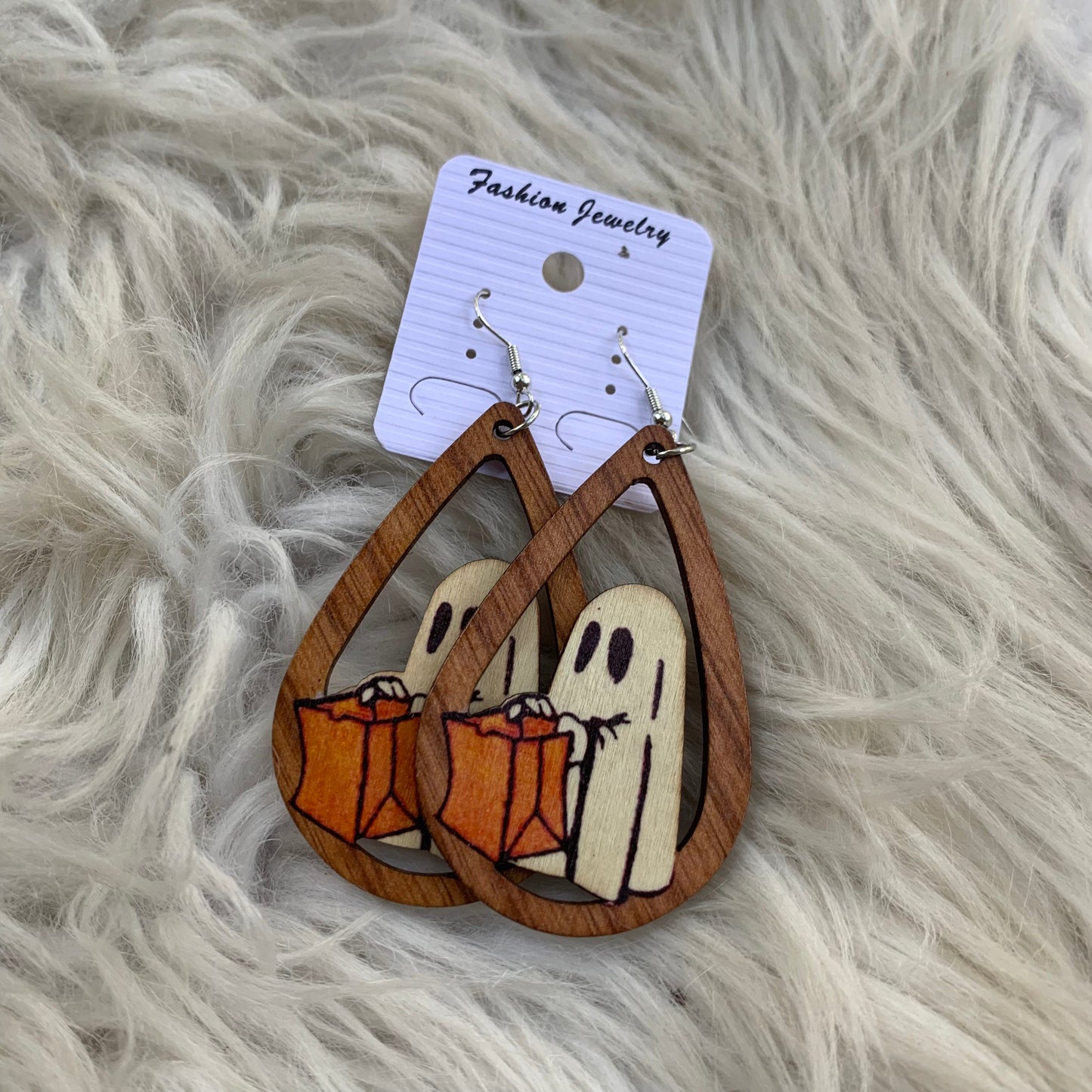 Ghost Trick or Treaters Wooden Earrings