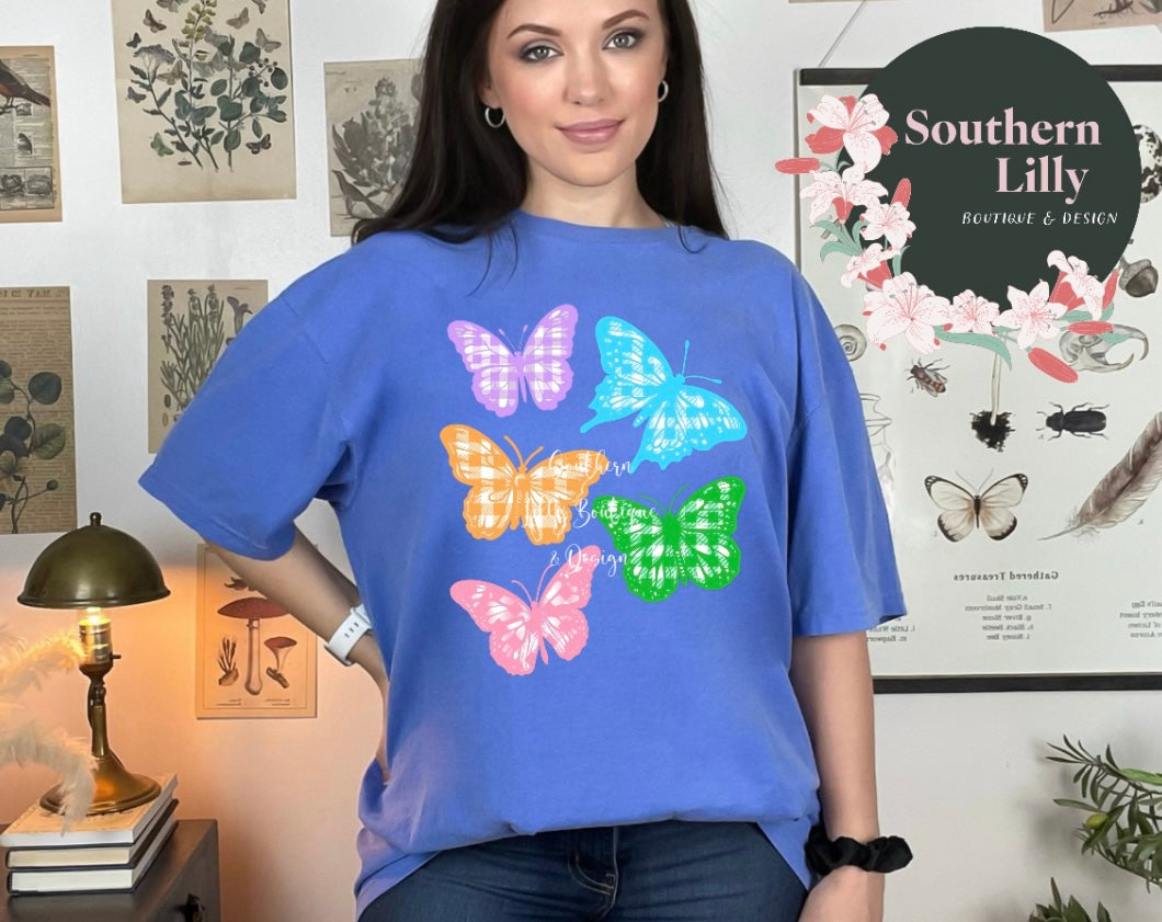 Gingham Butterflies Comfort Colors T-Shirt