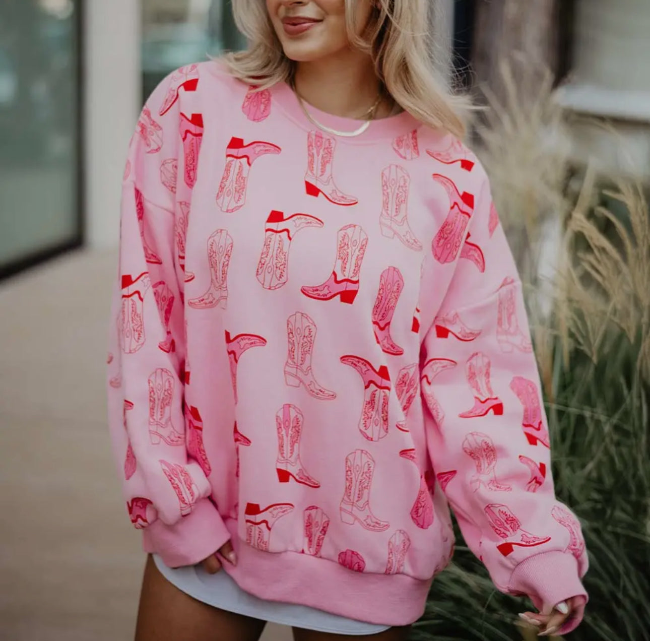 Katydid Western Pink Boots Oversized Sweatshirt