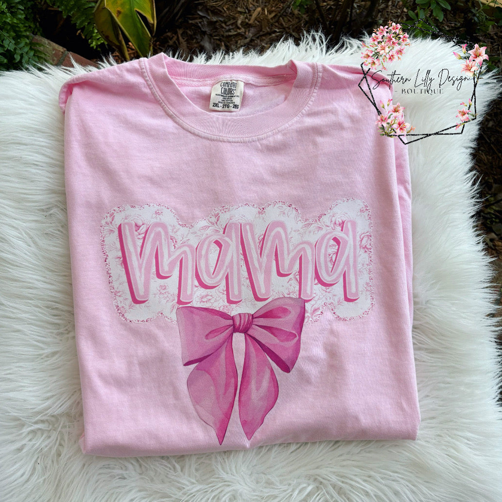 Mama Coquette Pink Bow Comfort Colors T-Shirt