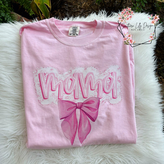 Mama Coquette Pink Bow Comfort Colors T-Shirt