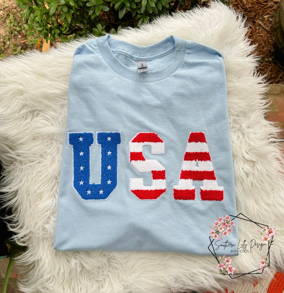 USA Chenille Patch Gildan T-Shirt