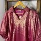 Jodifl Oversized Metallic Pink V-Neck Balloon Sleeve Top