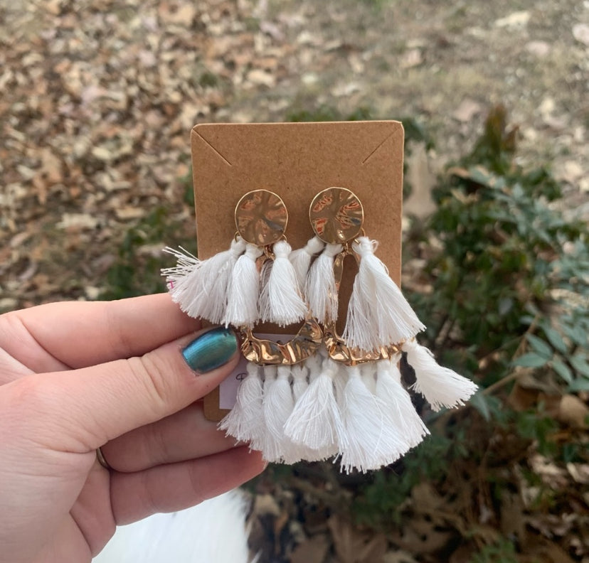 White Tassel Earrings