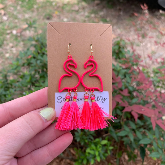 Pink Flamingo Tassel Earrings