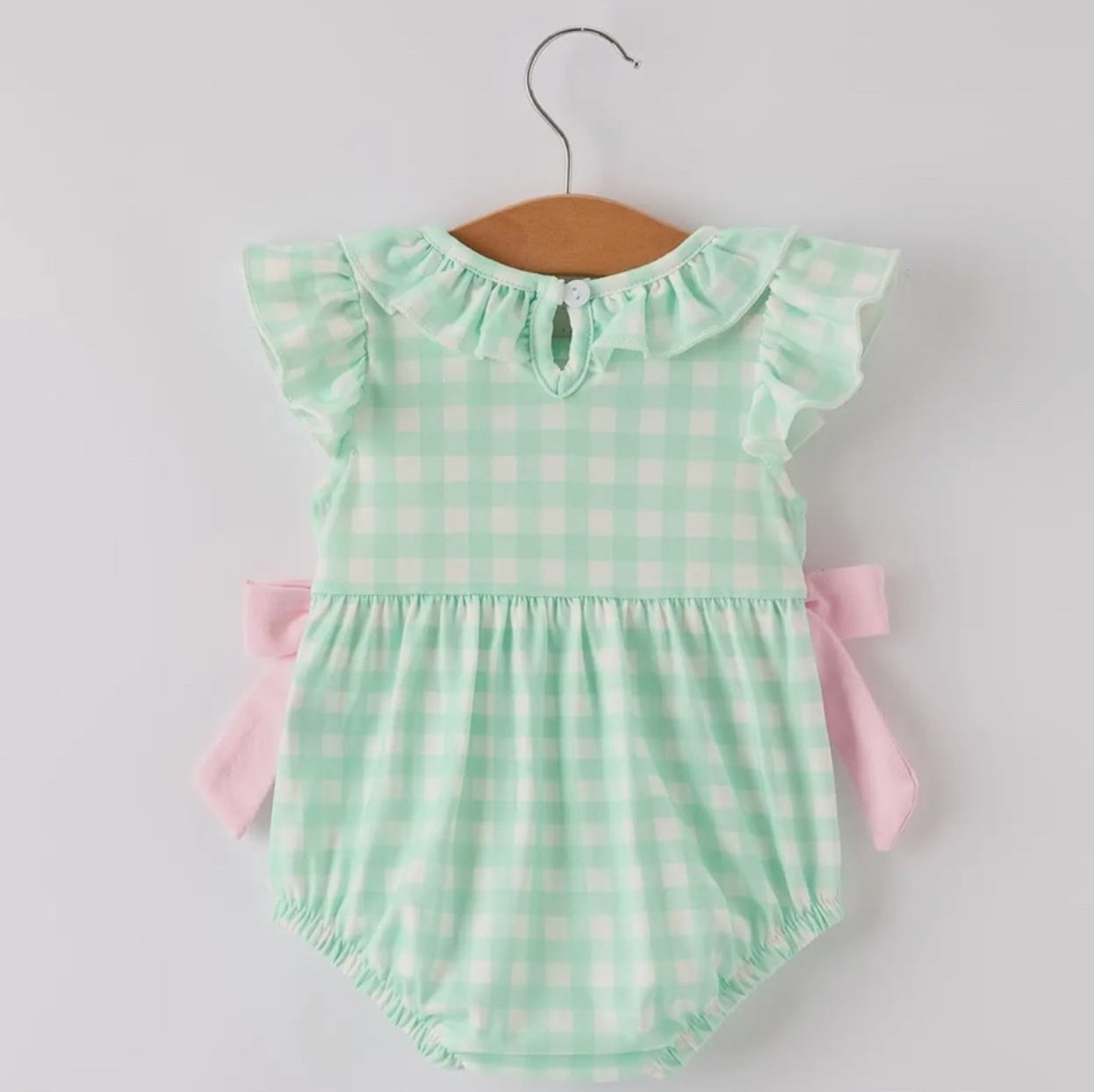 Smocked Gingham Baby Romper with Pink Bows Thanksgiving Turkey Embroidery