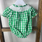 Baby Pumpkin Bubble Romper – Green Gingham Smocked Fall Outfit
