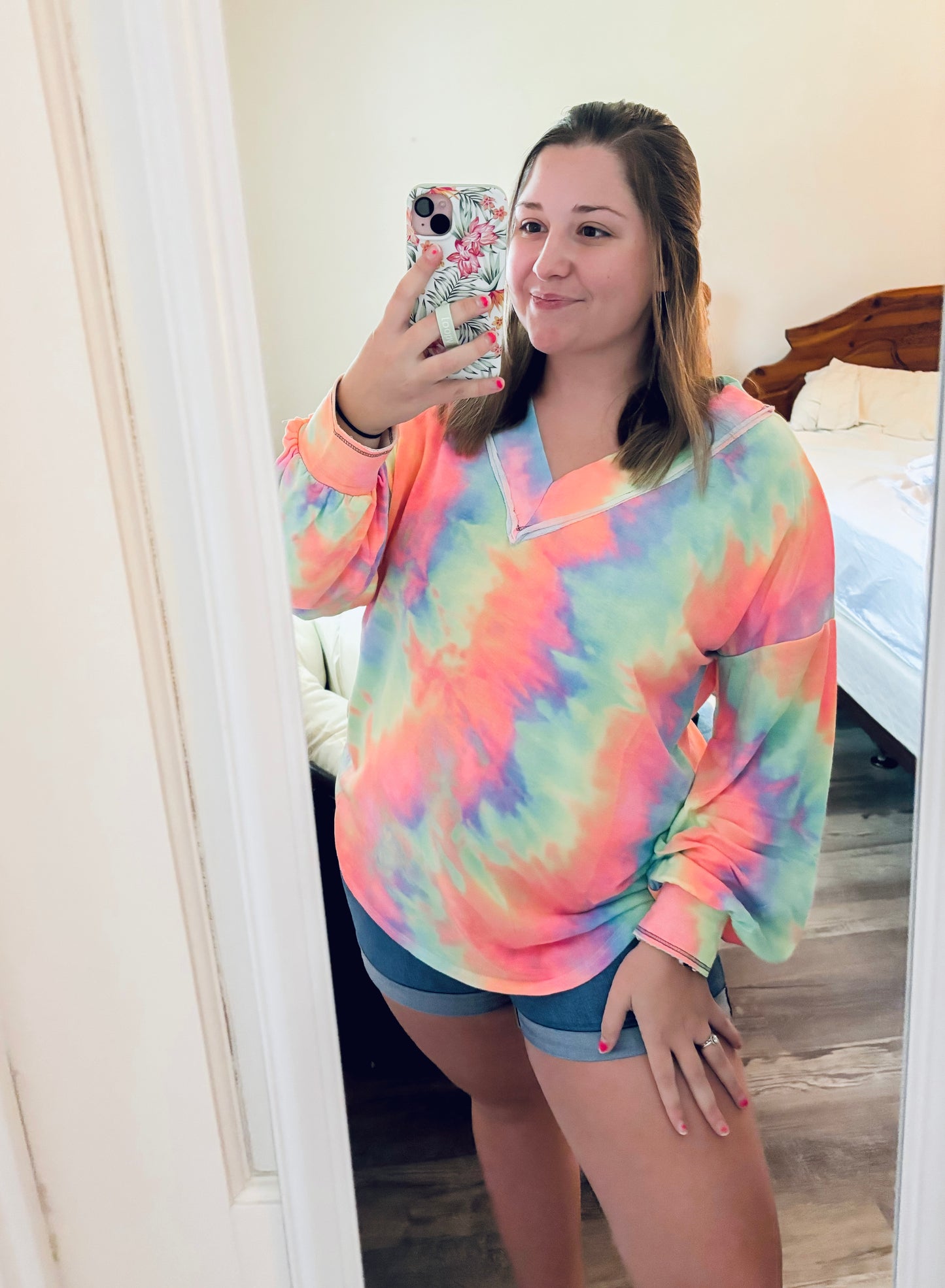 Tie Dye Delight Vibrant V-Neck Top