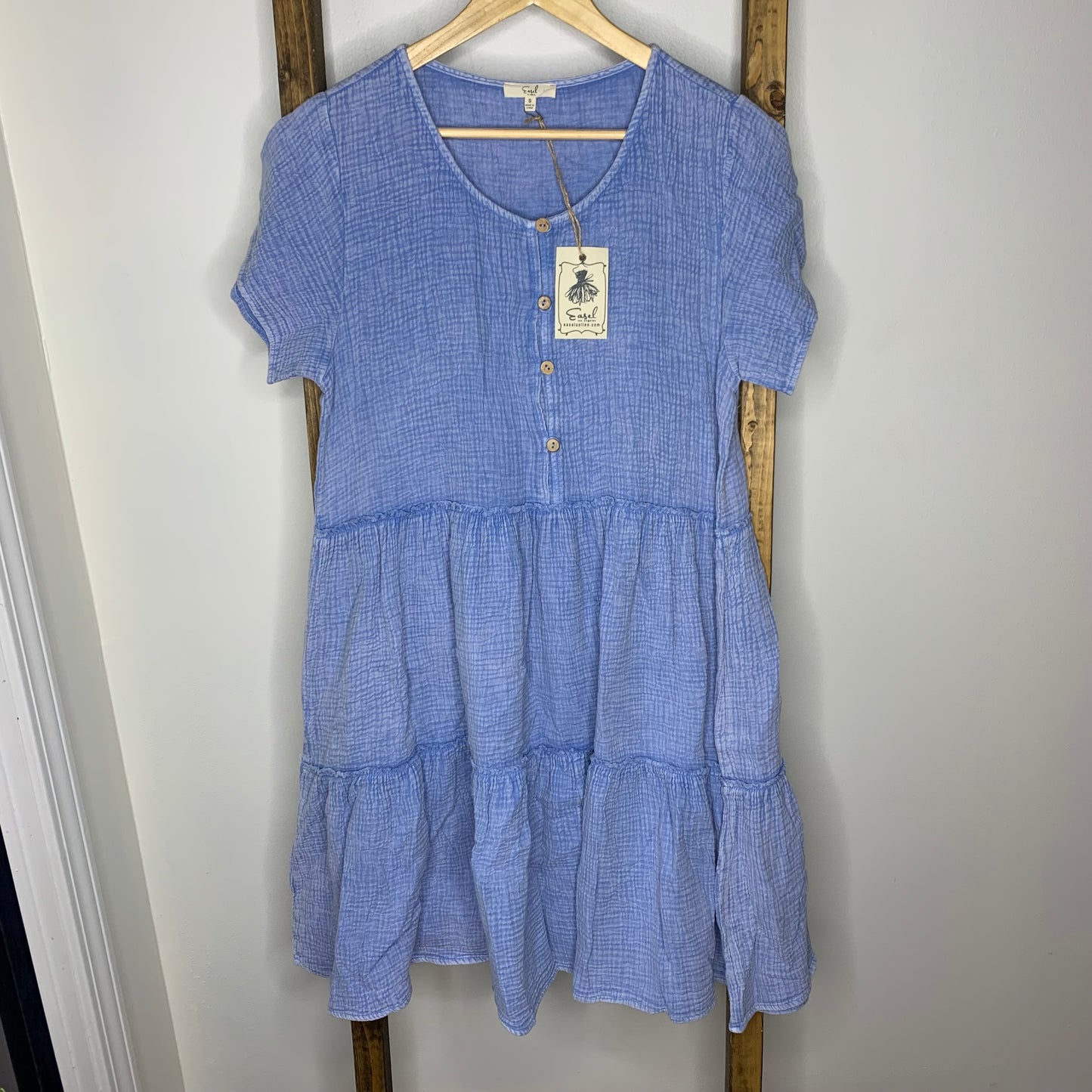 Easel Gauze Blue Button Down Top Dress S