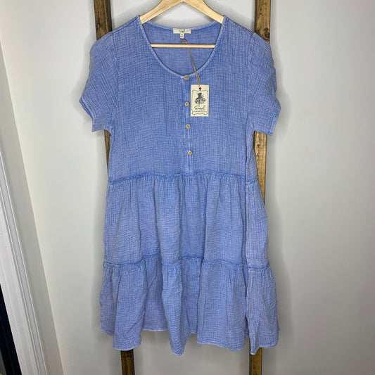 Easel Gauze Blue Button Down Top Dress S