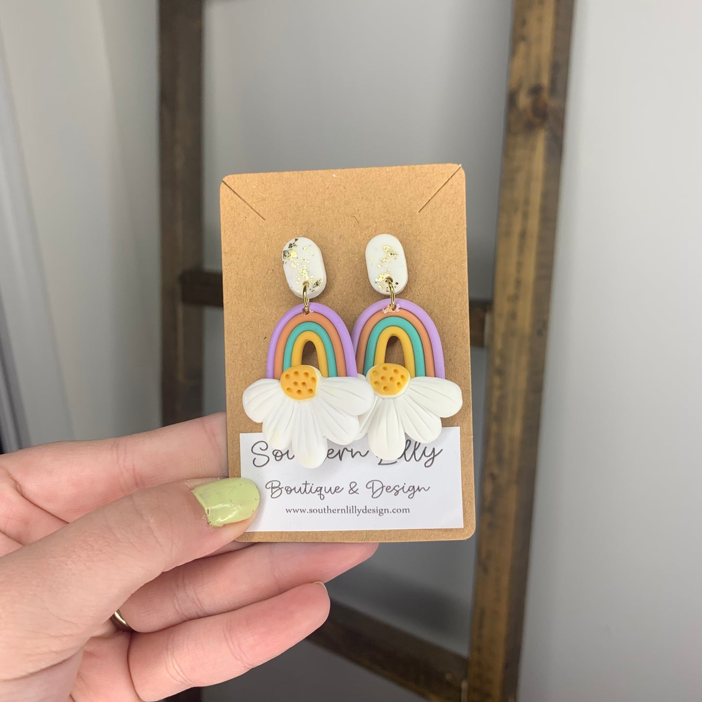 Rainbow Daisy Polymer Clay Earrings