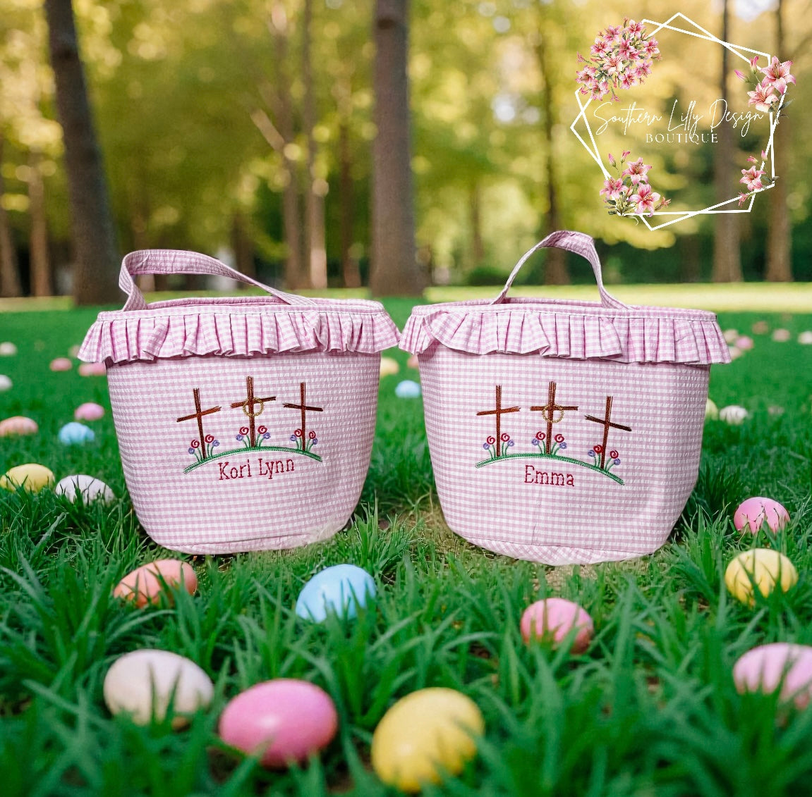 RE-STOCK Embroidered Personalized Kids Gingham Easter Basket