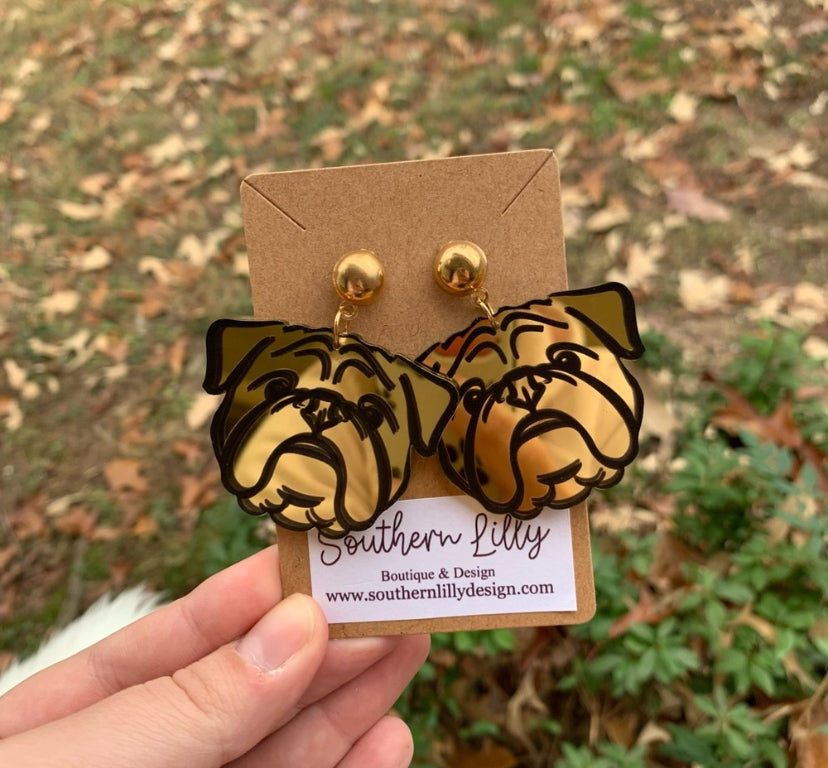 Bulldog Face Dangle Earrings