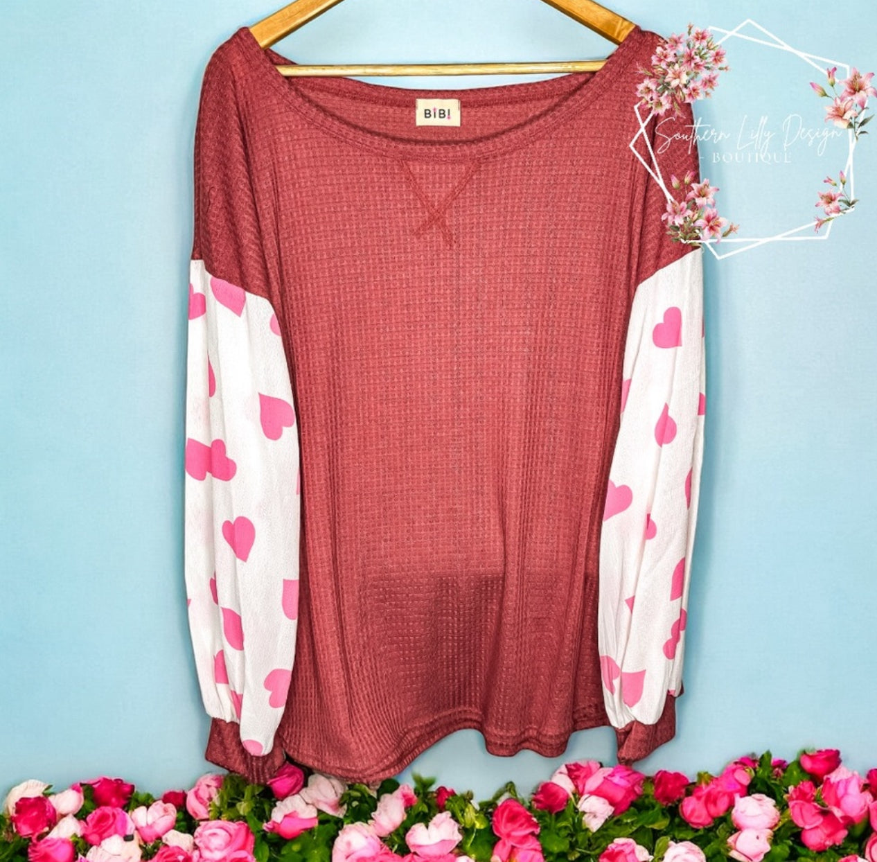 Bibi Heart Bubble Sleeve Blouse