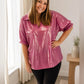 Jodifl Oversized Metallic Pink V-Neck Balloon Sleeve Top
