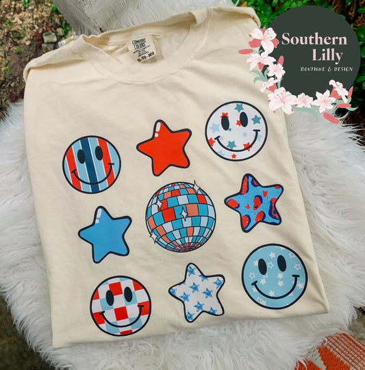 July 4th Inspired Smileys Comfort Colors T-Shirt