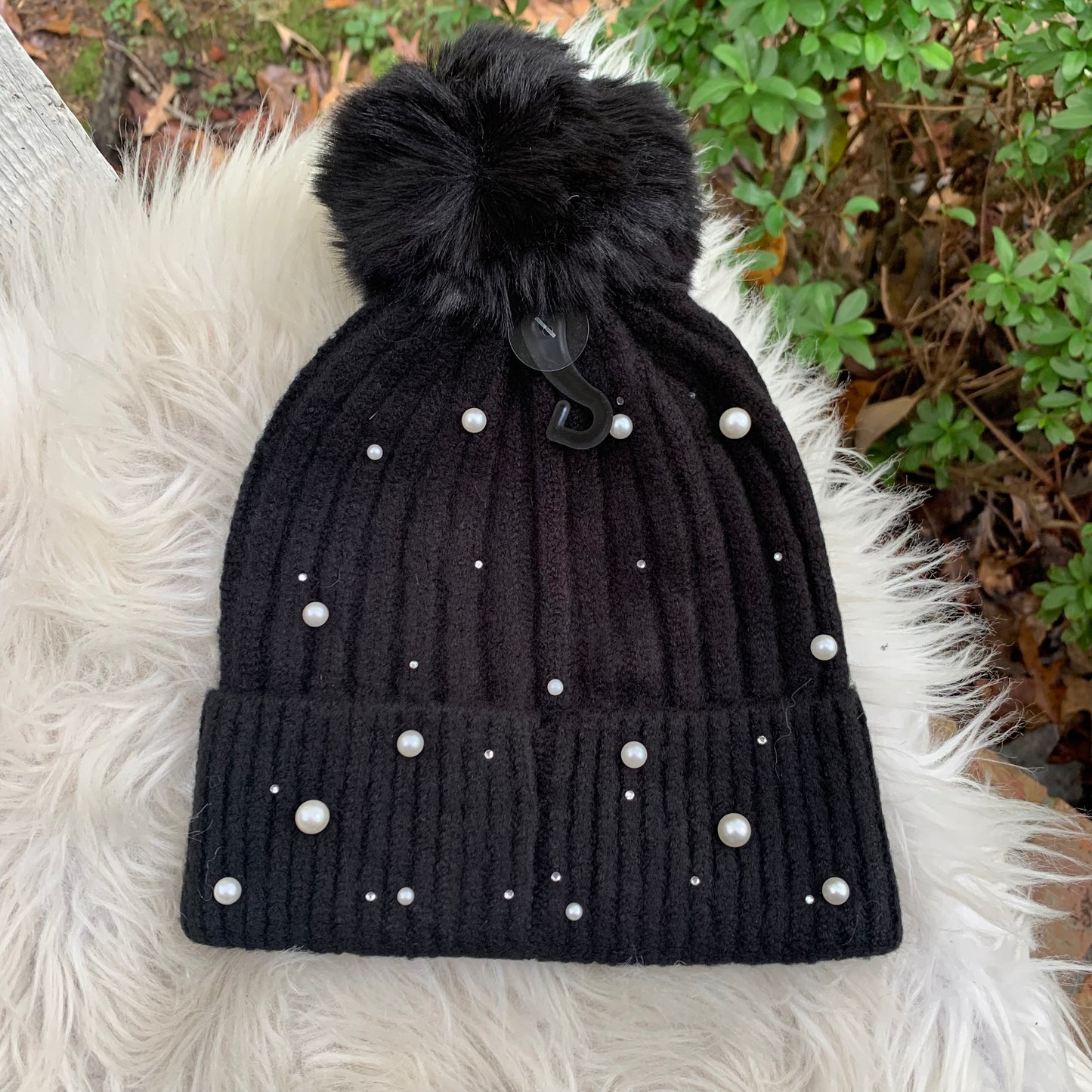 C.C Beanie Fleece Lined Pearl Studded Beanie Hat