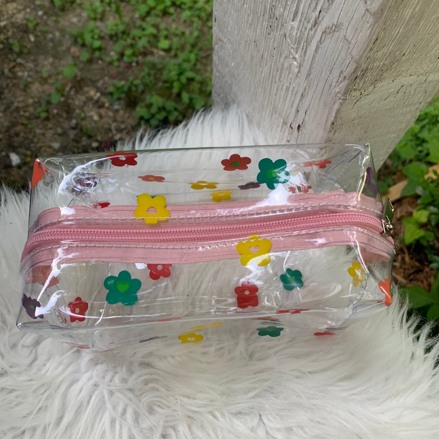 Flower Print Clear Cosmetic Bag/Pencil Pouch Bag