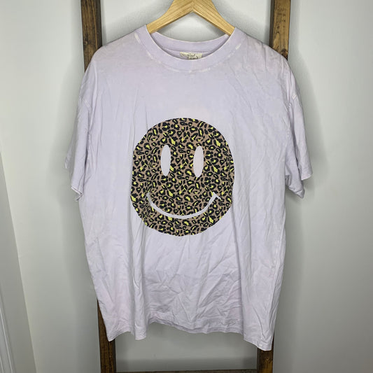 Easel Leopard Print Smiley Face Oversized T-Shirt S