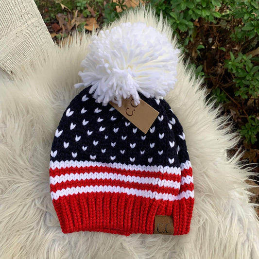 C.C American Flag Pom Beanie