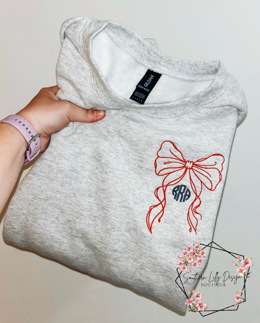 Bow Embroidered Monogram Pullover Sweatshirt