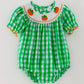 Baby Pumpkin Bubble Romper – Green Gingham Smocked Fall Outfit