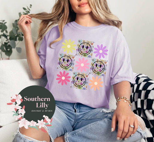 Retro Smiley + Daisy Comfort Colors T-Shirt