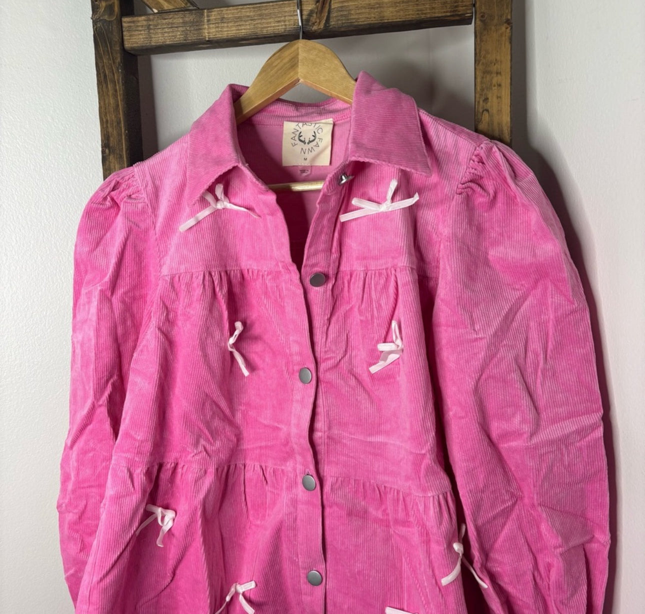 Fantastic Fawn Pink Corduroy Dress with White Bow Accents