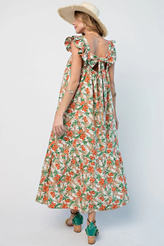 Easel Tropical Printed Maxi Dress S