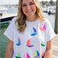Mary Square White Sequin Sailboat Graphic Short Sleeve Tee