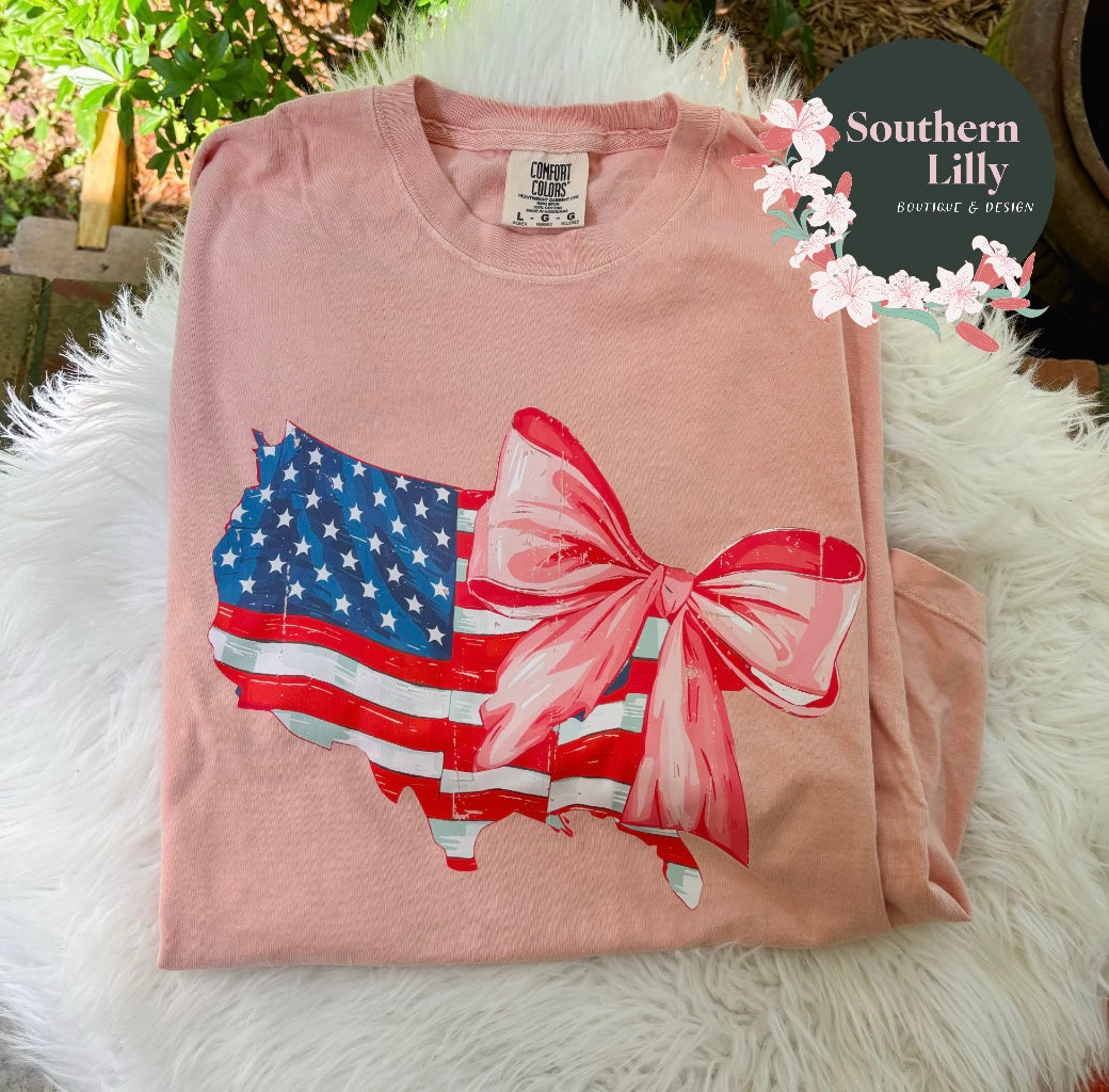 American Flag USA Bow Coquette Comfort Colors T-Shirt