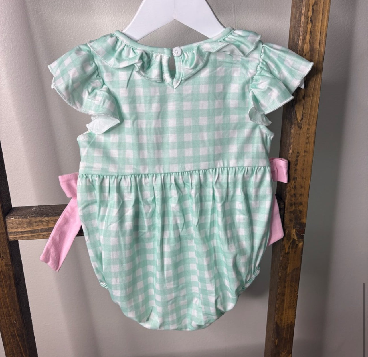 Smocked Gingham Baby Romper with Pink Bows Thanksgiving Turkey Embroidery
