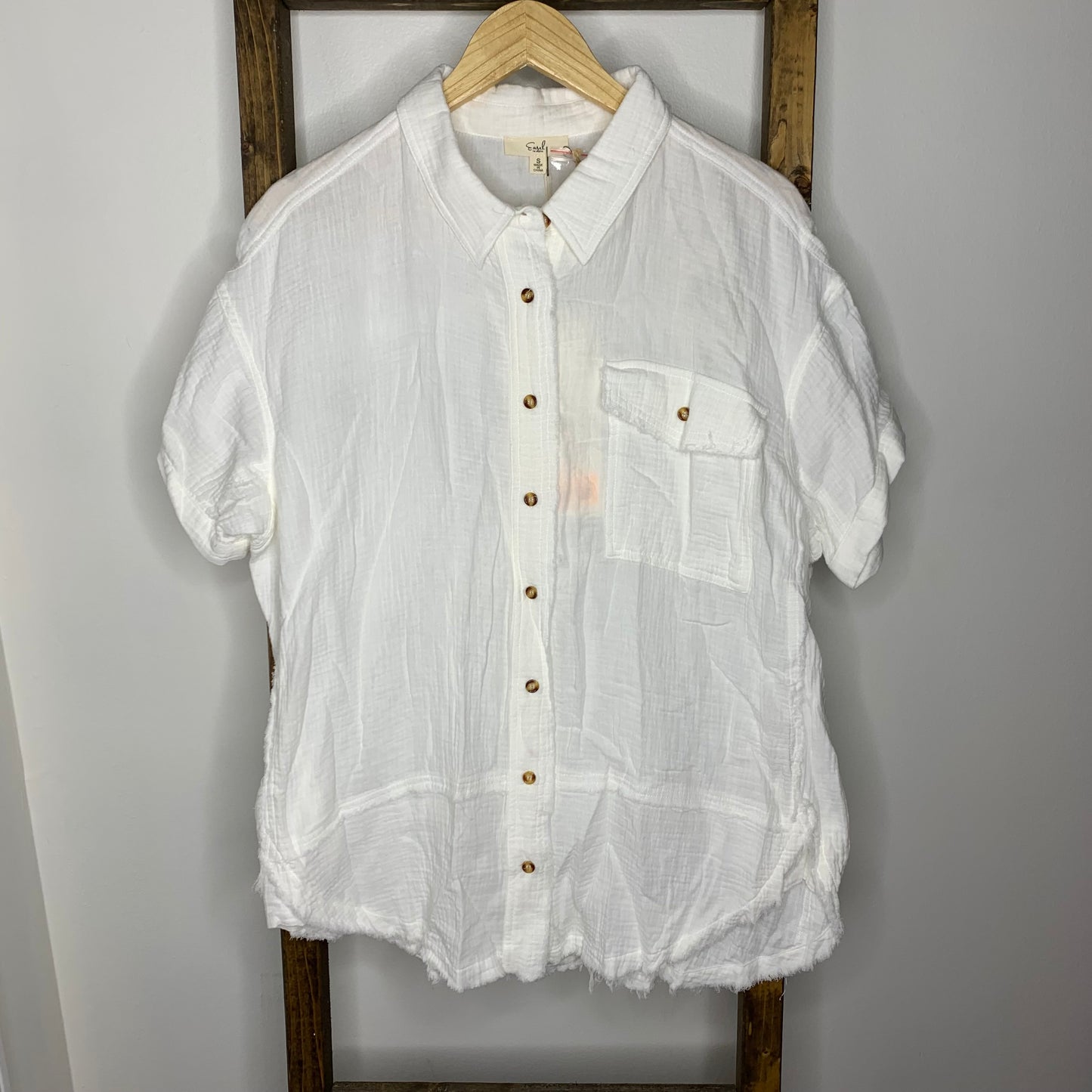 Easel White Gauze Button Down Shirt S