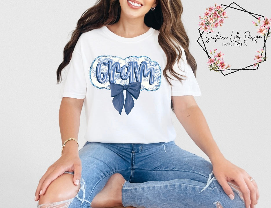 Gram Blue Coquette Bow Comfort Colors T-Shirt