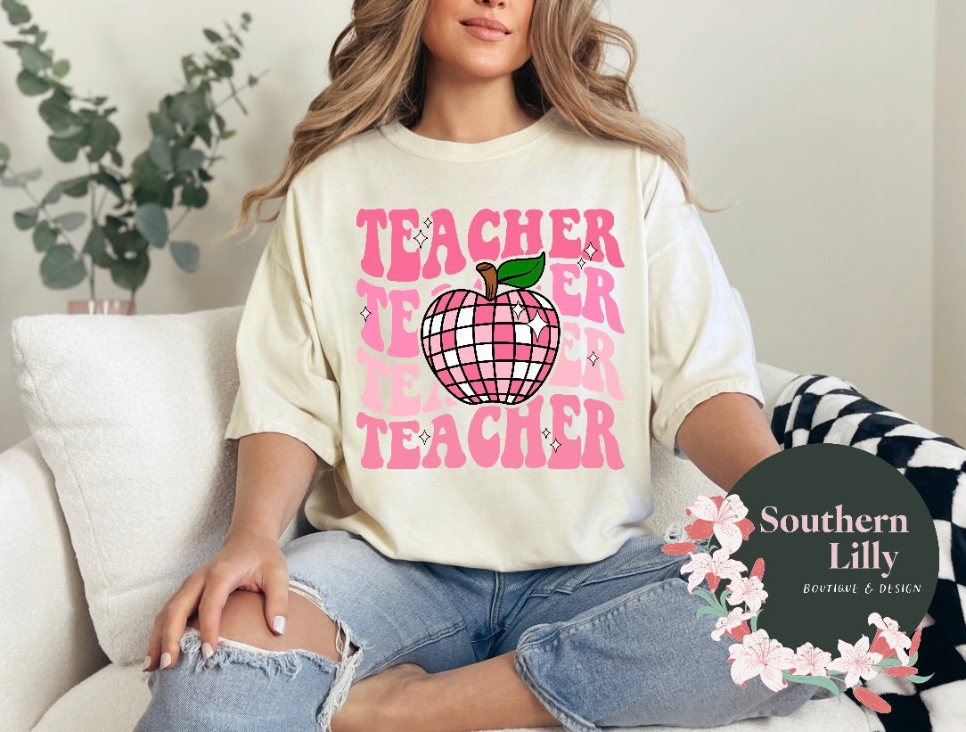 Teacher Pink Retro Comfort Colors T-Shirt