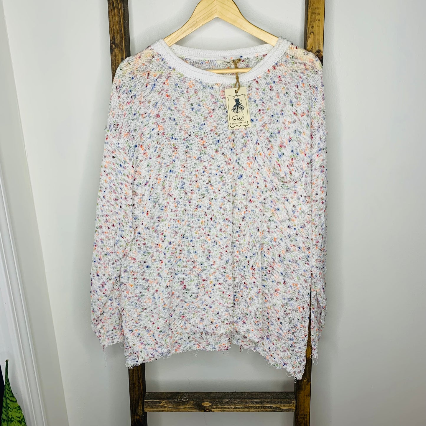 Easel Oversized Colorful Speckled Pocket Sweater S