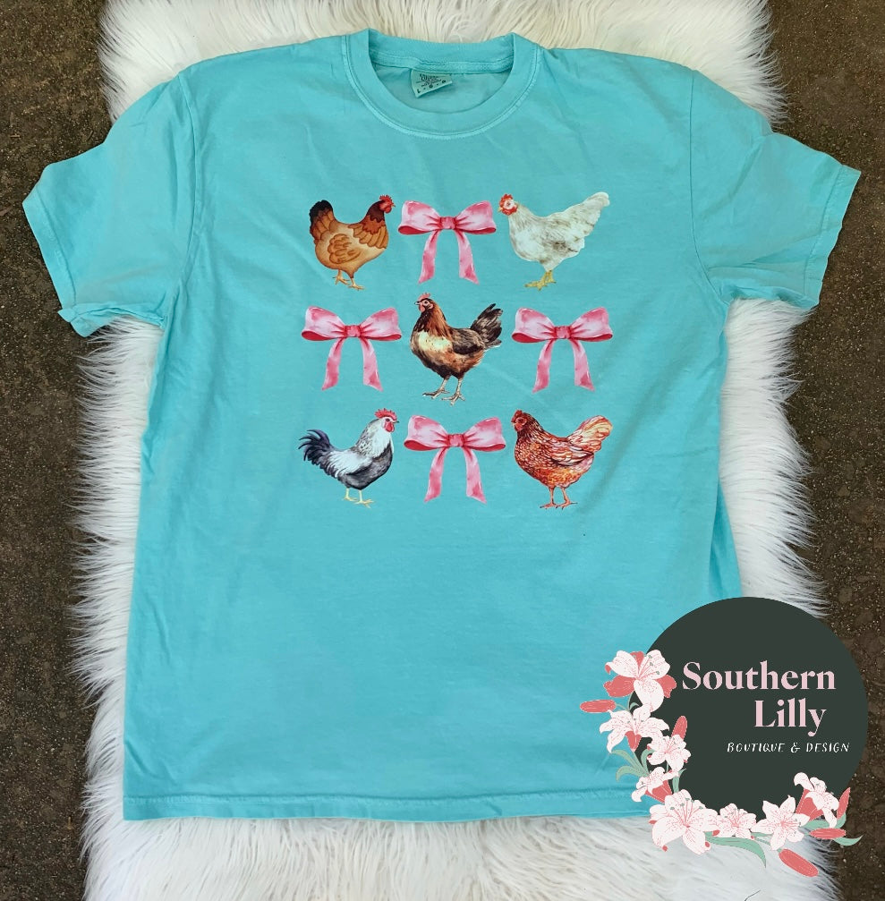 Coquette Bows with Chickens Comfort Colors T-Shirt