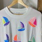 Mary Square White Sequin Sailboat Graphic Short Sleeve Tee