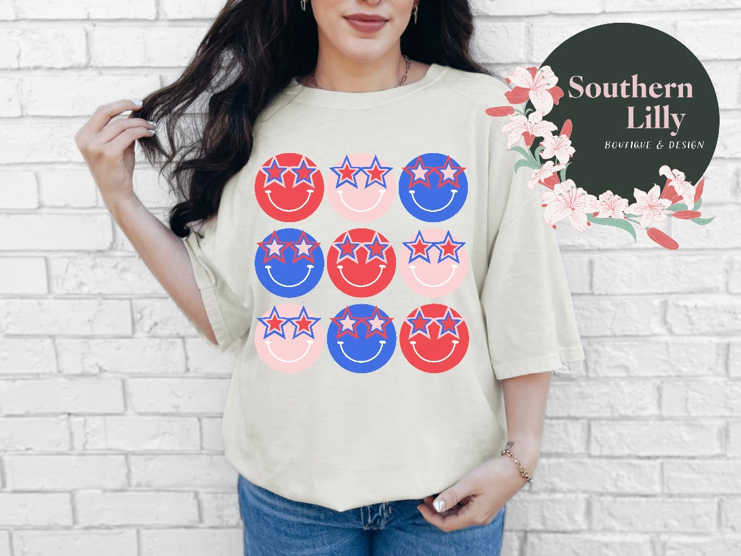 Patriotic Smileys Comfort Colors T-Shirt