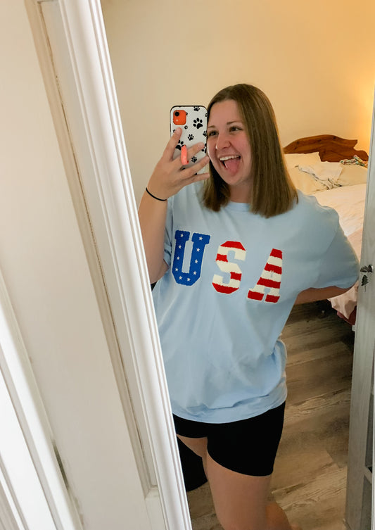 USA Chenille Patch Gildan T-Shirt