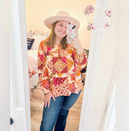 Fall Harvest Patchwork Blouse