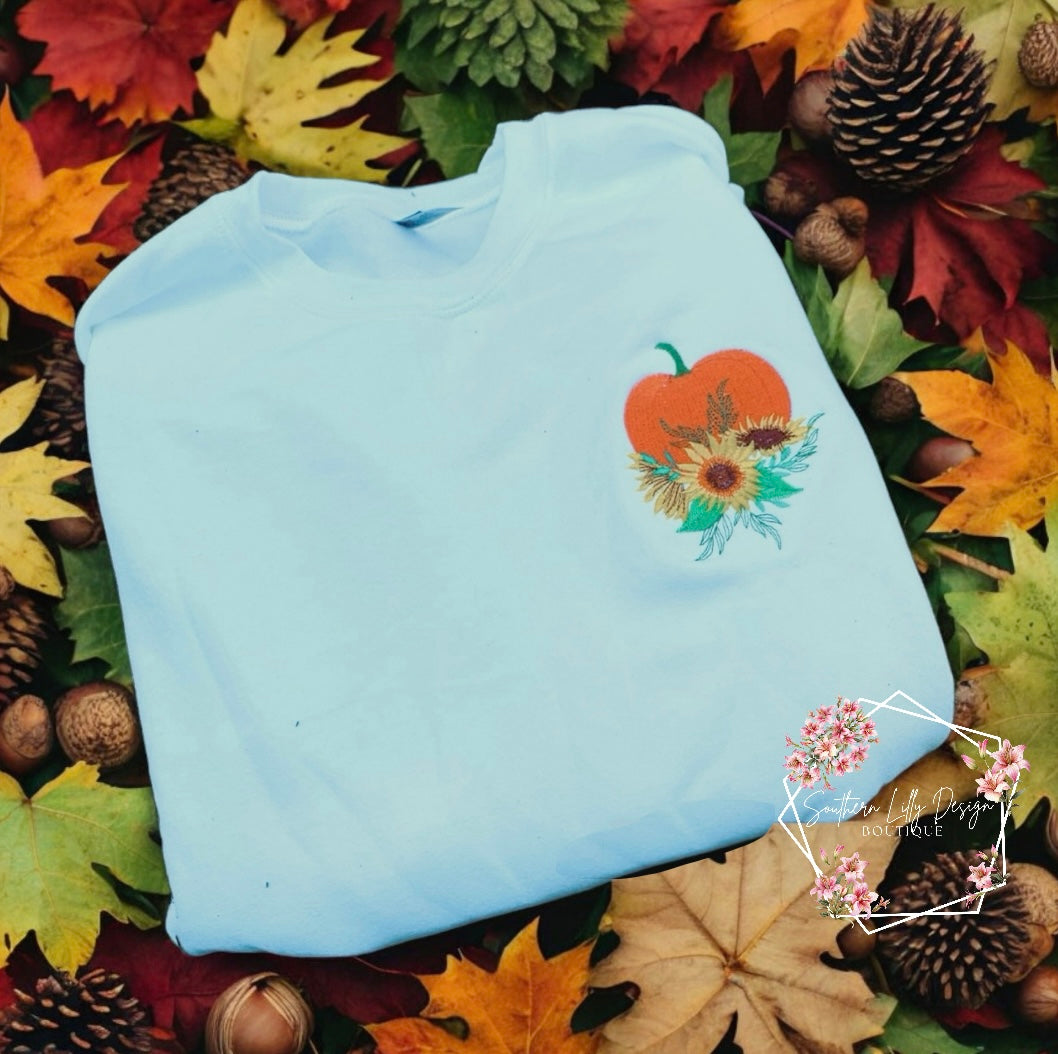 Pumpkin with Sunflowers Embroidered Sweatshirt