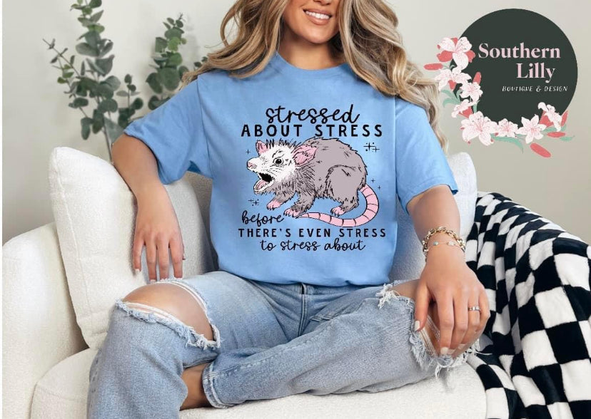 Stressed About Stress Opossum Gildan T-Shirt