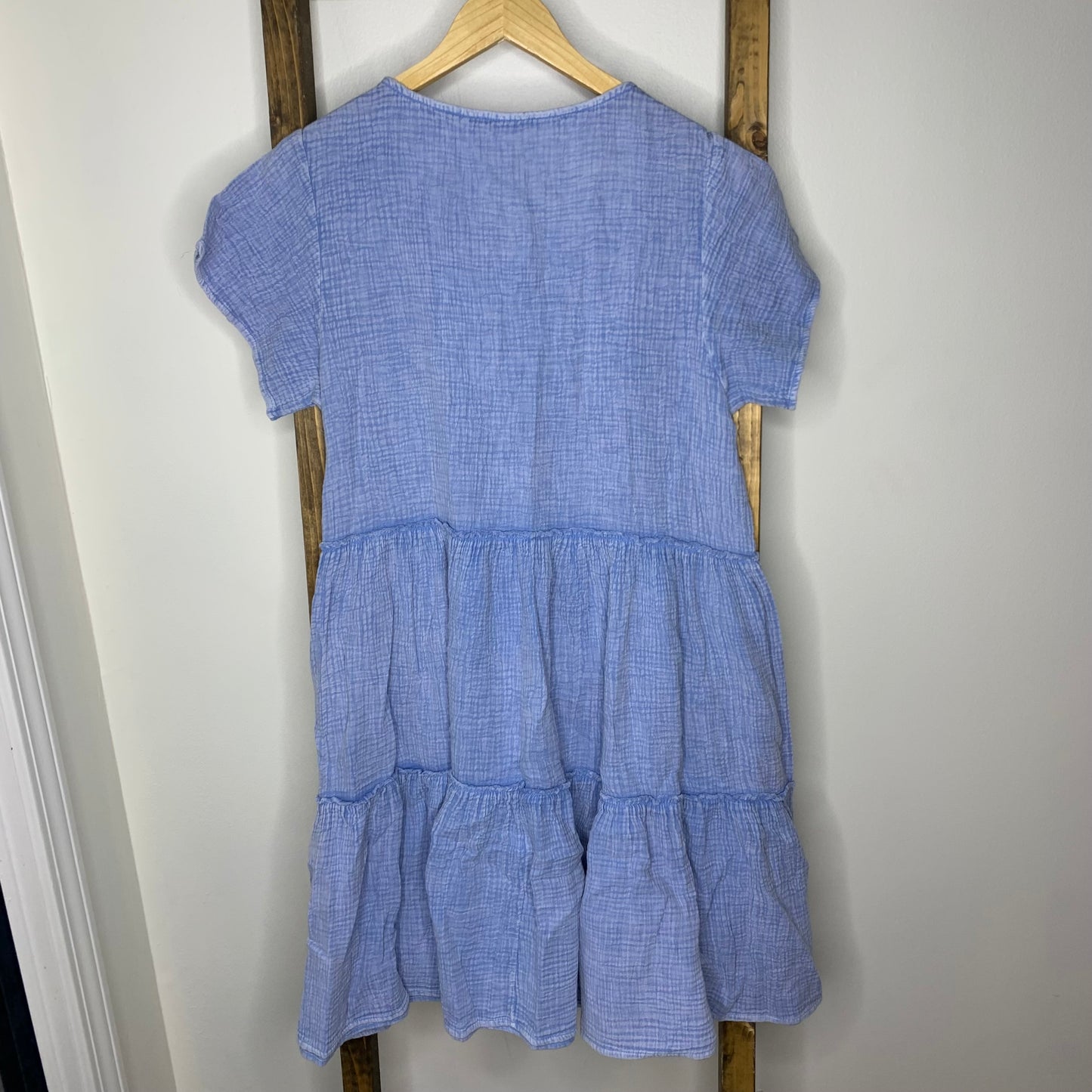 Easel Gauze Blue Button Down Top Dress S