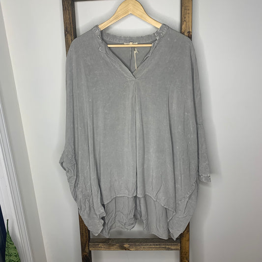 Easel Gray Oversized Mineral Wash Tunic Blouse S