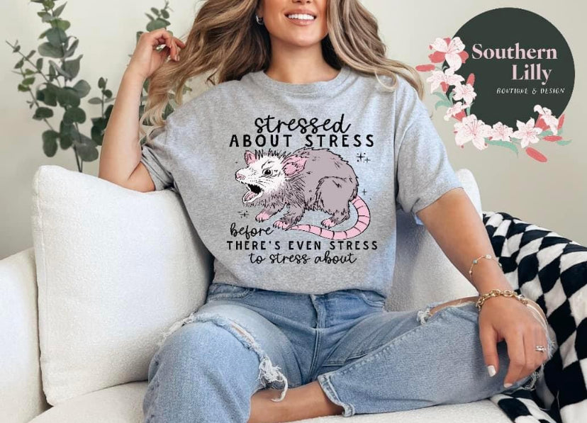 Stressed About Stress Opossum Gildan T-Shirt