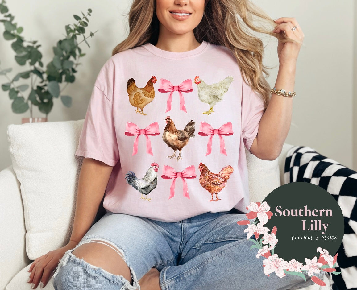 Coquette Bows with Chickens Comfort Colors T-Shirt